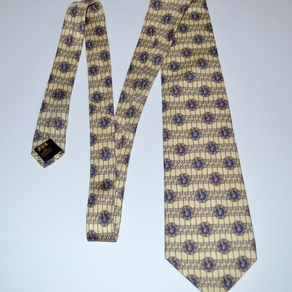 Metropolitan Museum of Art Necktie Yellow Lion Crest Geometric Vintage Business - Picture 2 of 3